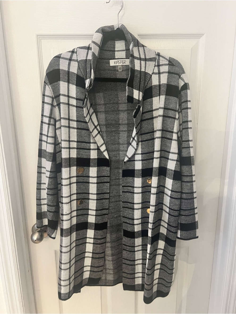 Kasper Black & White Plaid Open Front “Coatign”
